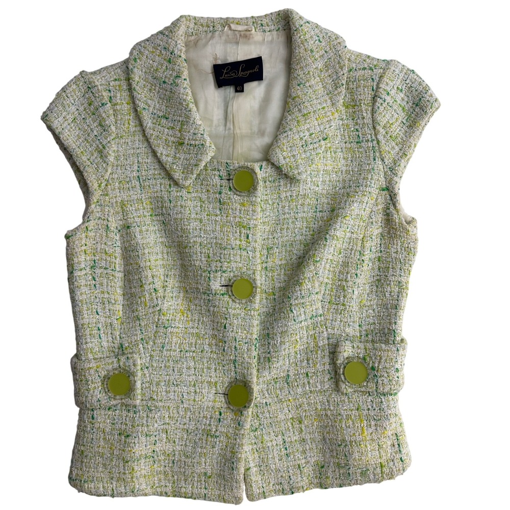 Vintage Luisa Spagnoli Women's Sleeveless‎ Tweed Vest Green Size 40 Preppy Plaid